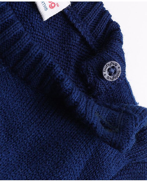 Babyhug Knit Sweater and Pants Set with Full Sleeves and Bear Placement Design in Navy Blue for 0-3 Months