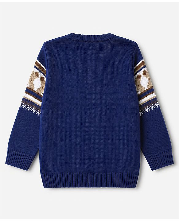 Babyhug Knit Sweater and Pants Set with Full Sleeves and Bear Placement Design in Navy Blue for 0-3 Months