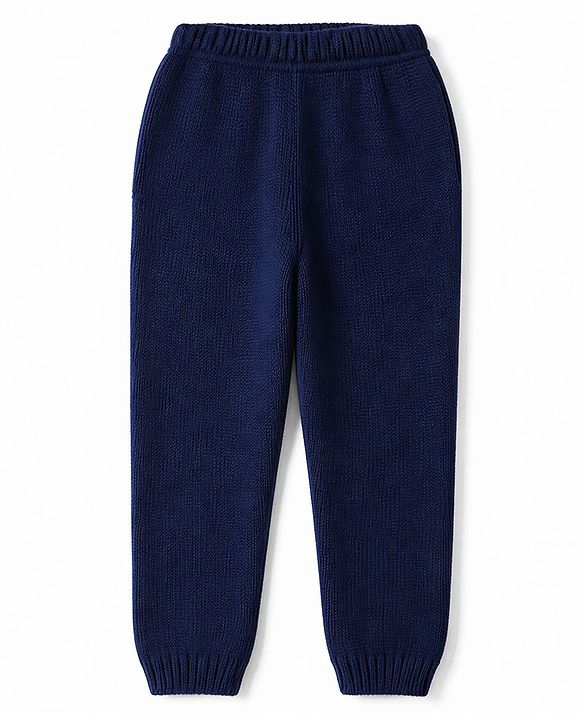 Babyhug Knit Sweater and Pants Set with Full Sleeves and Bear Placement Design in Navy Blue for 0-3 Months