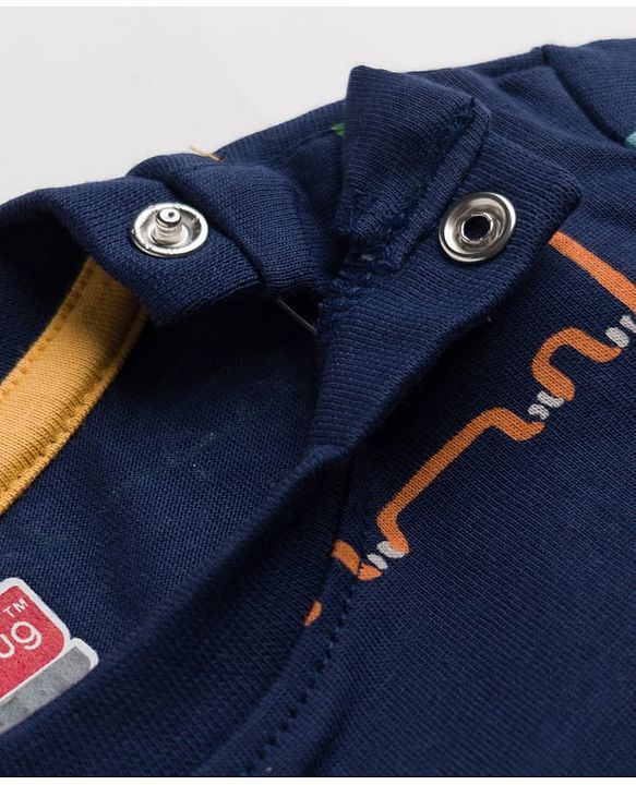 Babyhug 100% Cotton Knit Half Sleeves Co-Ords T-Shirt & Pajama Night Suit with Dino Print -Navy