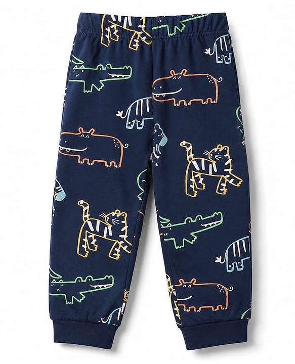 Babyhug 100% Cotton Knit Half Sleeves Co-Ords T-Shirt & Pajama Night Suit with Dino Print -Navy