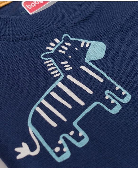 Babyhug 100% Cotton Knit Half Sleeves Co-Ords T-Shirt & Pajama Night Suit with Dino Print -Navy