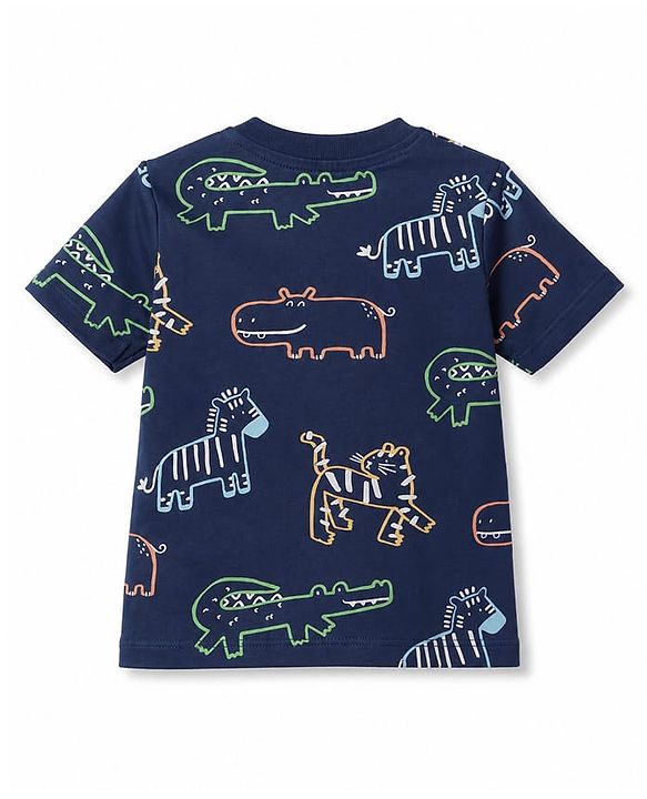 Babyhug 100% Cotton Knit Half Sleeves Co-Ords T-Shirt & Pajama Night Suit with Dino Print -Navy