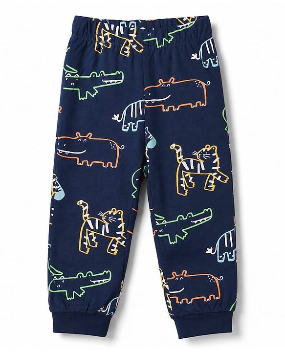 Babyhug 100% Cotton Knit Half Sleeves Co-Ords T-Shirt & Pajama Night Suit with Dino Print -Navy