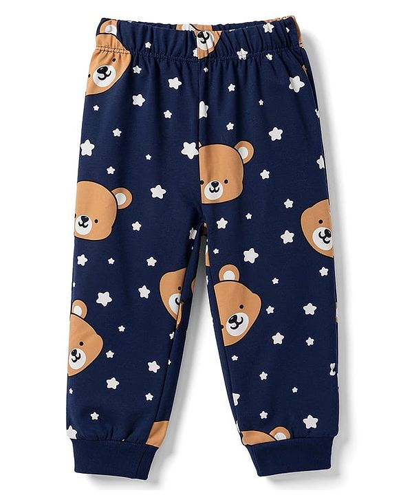 Babyhug 100% Cotton Knit Half Sleeves Co-Ords T-Shirt & Pajama Night Suit with Bear Print -Navy