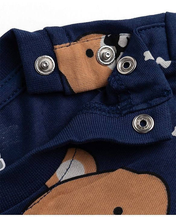Babyhug 100% Cotton Knit Half Sleeves Co-Ords T-Shirt & Pajama Night Suit with Bear Print -Navy