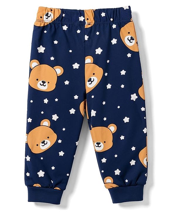 Babyhug 100% Cotton Knit Half Sleeves Co-Ords T-Shirt & Pajama Night Suit with Bear Print -Navy