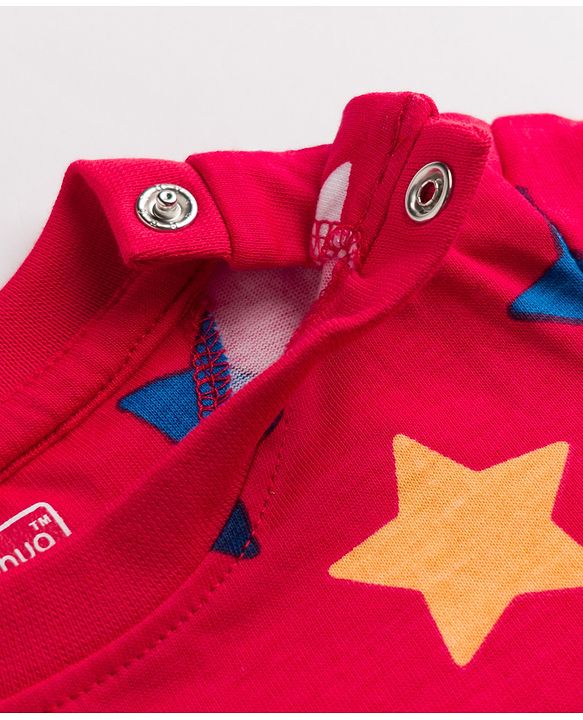 Babyhug 100% Cotton Knit Half Sleeves Star Printed Co-Ords T-Shirt & Pyjama Night Suit - Red