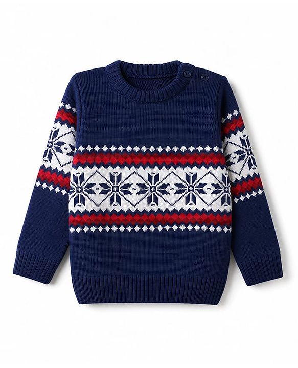 Babyhug Knit Full Sleeves Sweater Set with Abstract Design - Navy Blue