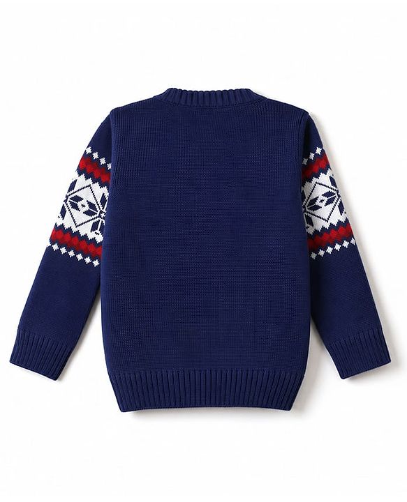 Babyhug Knit Full Sleeves Sweater Set with Abstract Design - Navy Blue