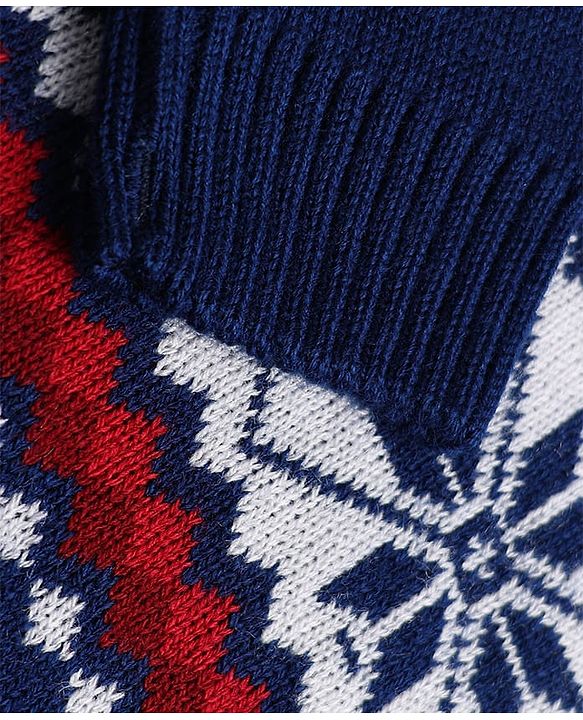Babyhug Knit Full Sleeves Sweater Set with Abstract Design - Navy Blue