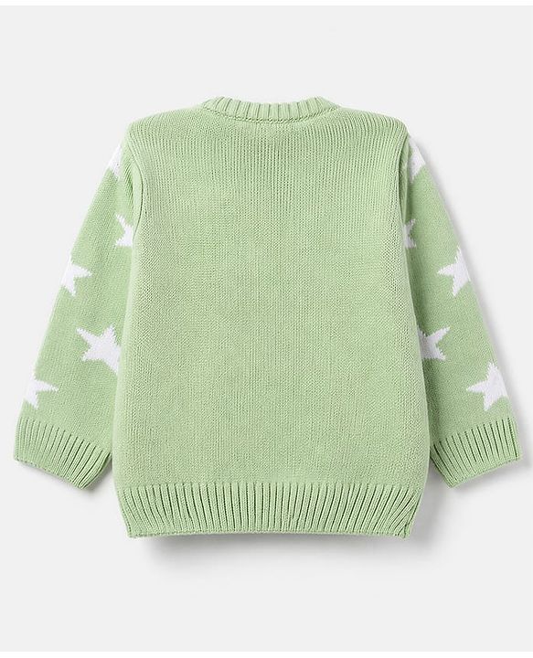 Babyhug Knit Sweater and Pant with Full Sleeves and Star Design in Limegreen