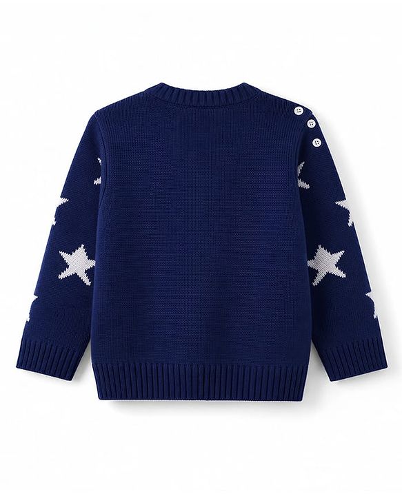 Babyhug Knit Full Sleeves Sweater Set with Star Design - Navy Blue