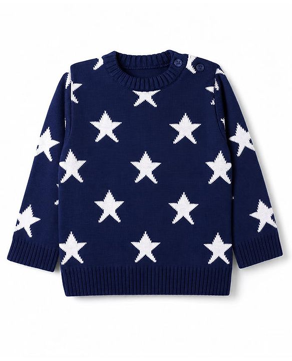 Babyhug Knit Full Sleeves Sweater Set with Star Design - Navy Blue
