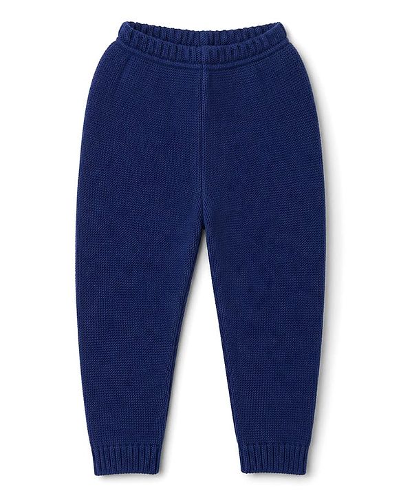 Babyhug Knit Full Sleeves Sweater Set With Floral Design - Navy
