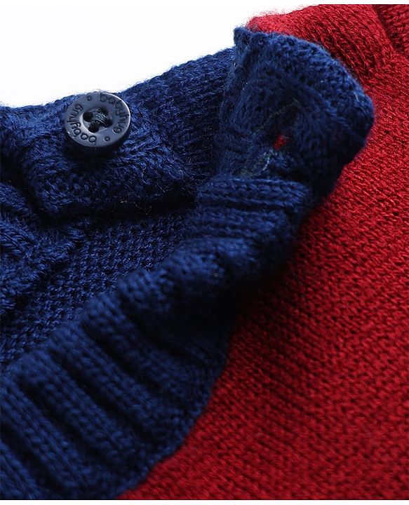 Babyhug Knit Full Sleeves Sweater Set With Floral Design - Navy