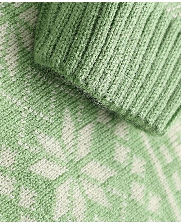 Babyhug Knit Full Sleeves Sweater Set with Floral & Heart Design - Green