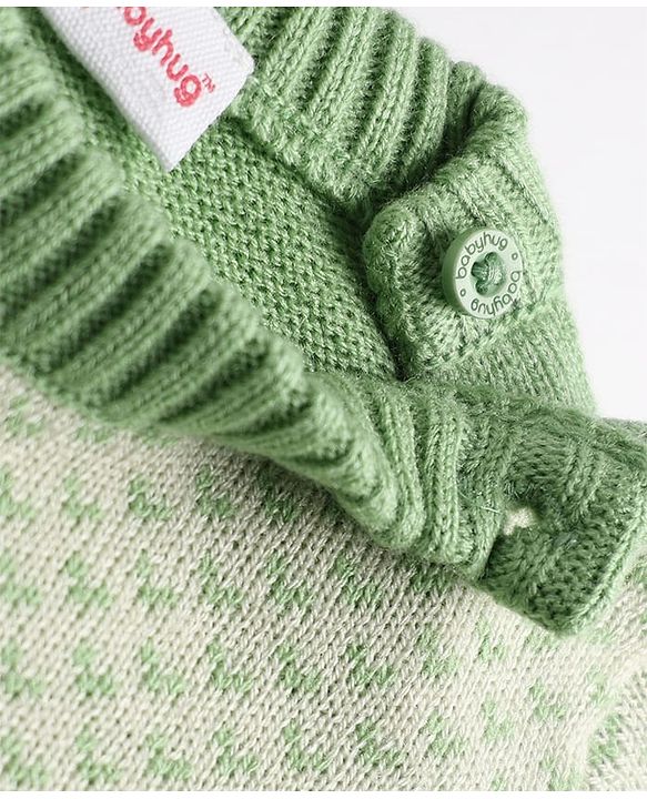 Babyhug Knit Full Sleeves Sweater Set with Floral & Heart Design - Green