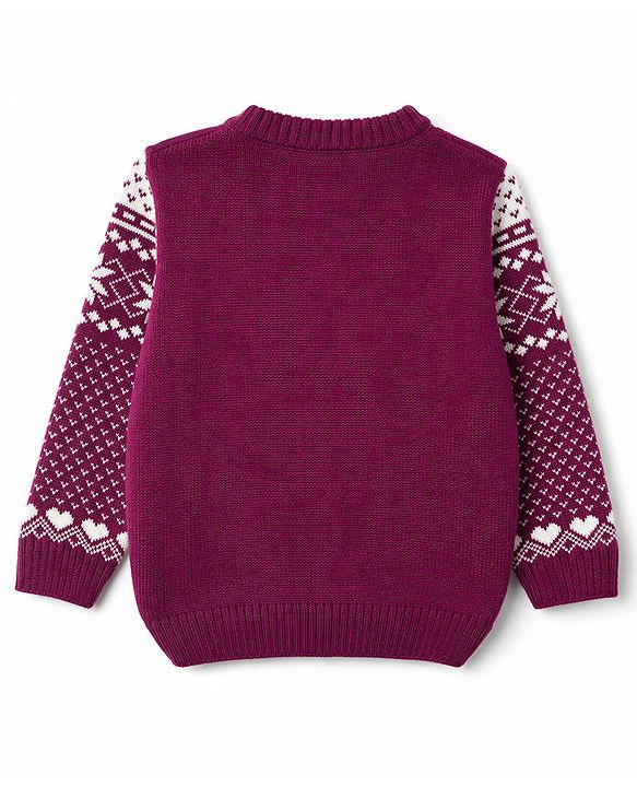 Babyhug Female Knit Full Sleeves Sweater Set with Floral & Heart Design - Wine