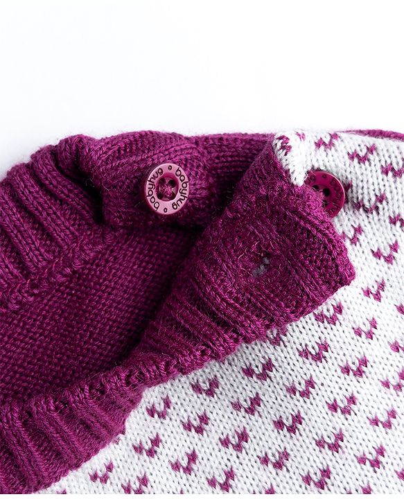 Babyhug Female Knit Full Sleeves Sweater Set with Floral & Heart Design - Wine