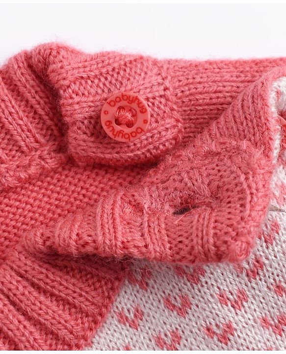 Babyhug Knit Full Sleeves Sweater Set With Floral Design - Pink