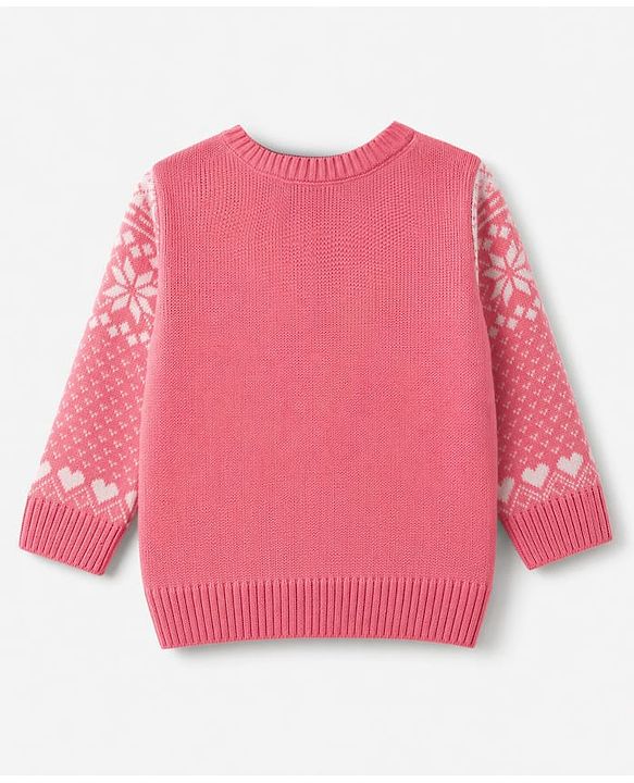 Babyhug Knit Full Sleeves Sweater Set With Floral Design - Pink