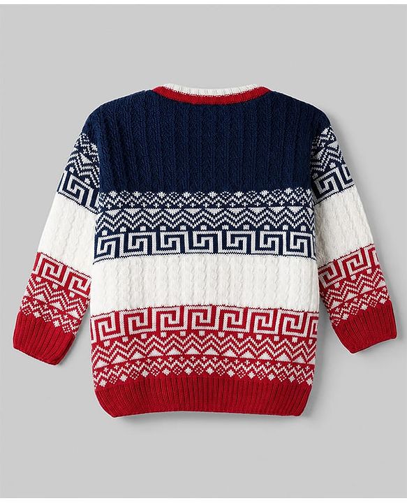 Babyhug Knit Full Sleeves Sweater Set with Geometric Design - Navy Blue