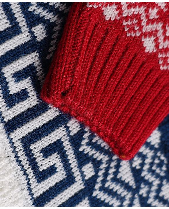 Babyhug Knit Full Sleeves Sweater Set with Geometric Design - Navy Blue