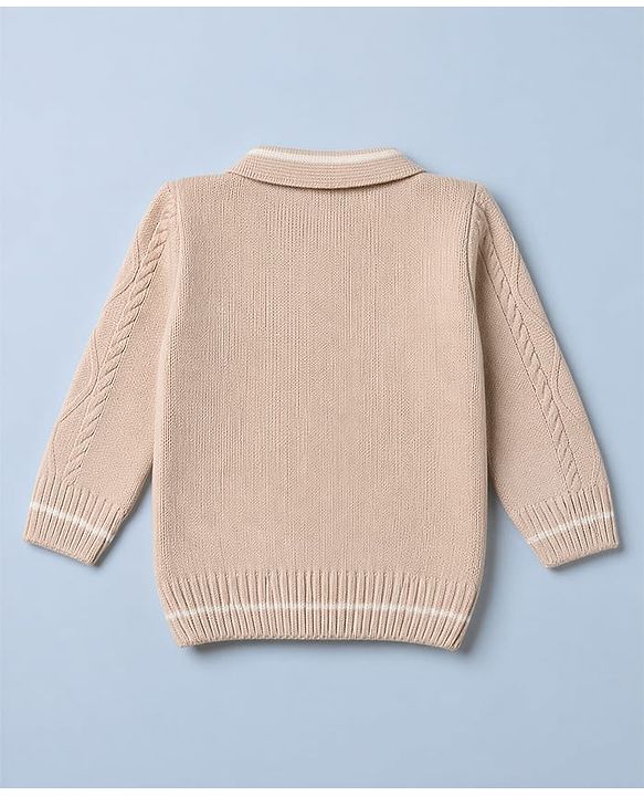 Babyhug Knit Full Sleeves Sweater Set with Cable Knit Design - Beige