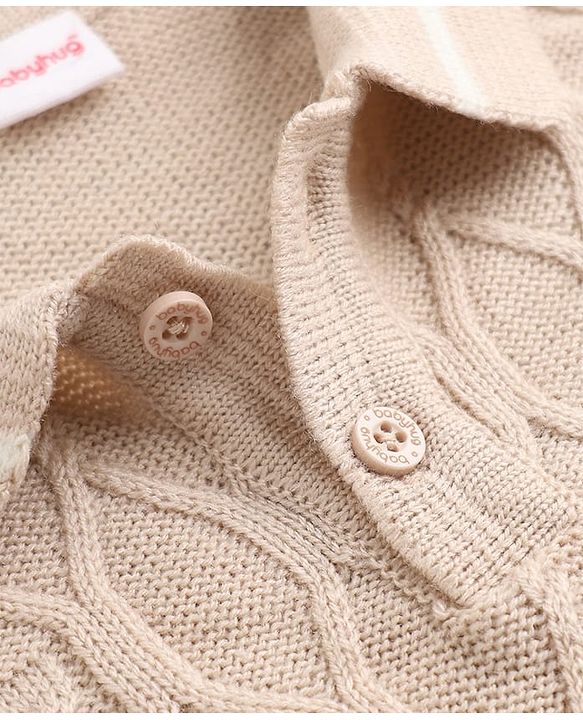 Babyhug Knit Full Sleeves Sweater Set with Cable Knit Design - Beige