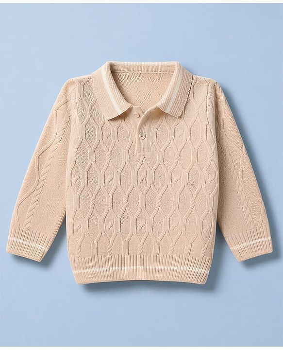 Babyhug Knit Full Sleeves Sweater Set with Cable Knit Design - Beige