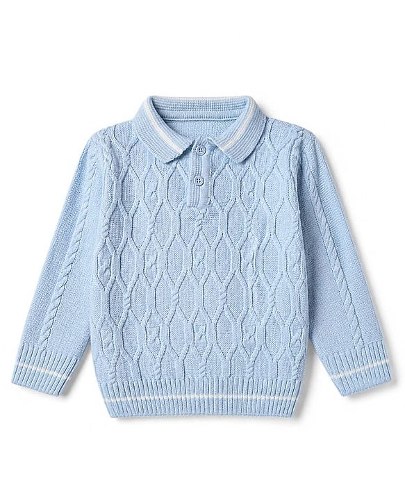 Babyhug Knit Sweater Set with Full Sleeves and Cable Knit in Light/Sky Blue for 3-6 Months