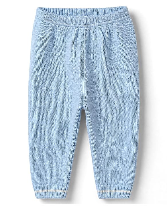 Babyhug Knit Sweater Set with Full Sleeves and Cable Knit in Light/Sky Blue for 3-6 Months