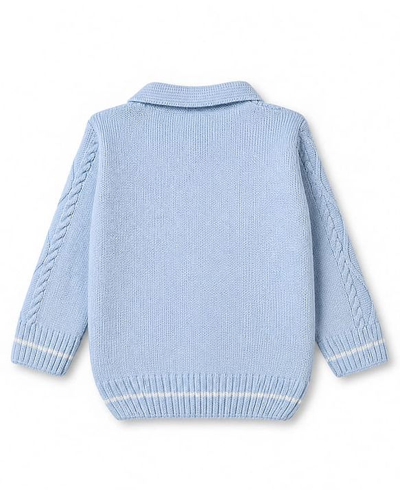 Babyhug Knit Sweater Set with Full Sleeves and Cable Knit in Light/Sky Blue for 3-6 Months