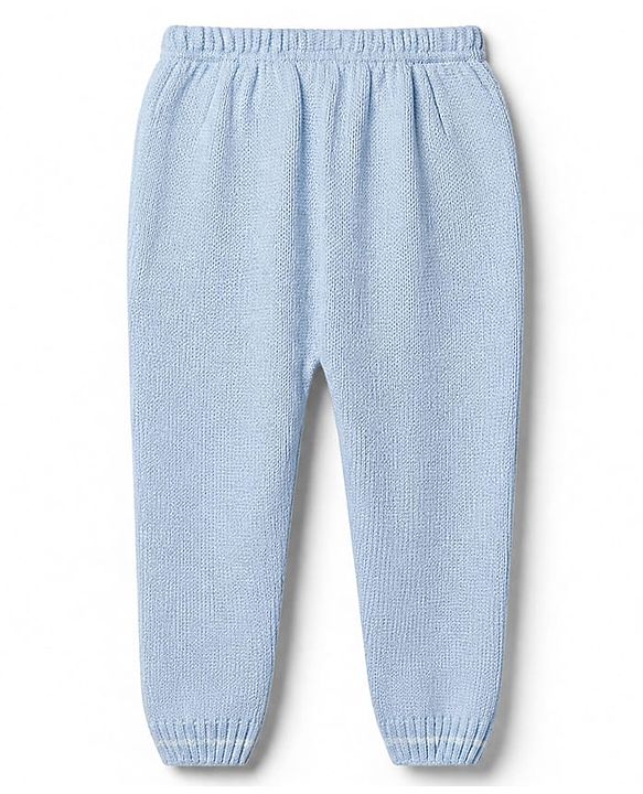 Babyhug Knit Sweater Set with Full Sleeves and Cable Knit in Light/Sky Blue for 3-6 Months