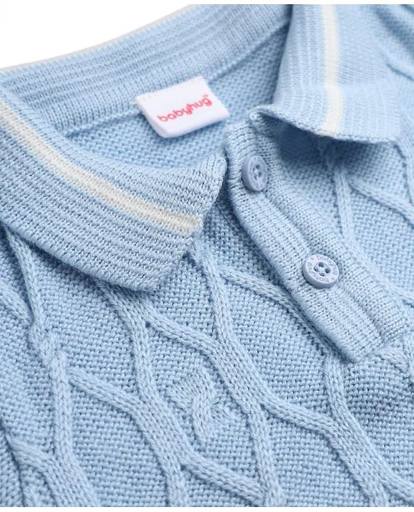 Babyhug Knit Sweater Set with Full Sleeves and Cable Knit in Light/Sky Blue for 3-6 Months