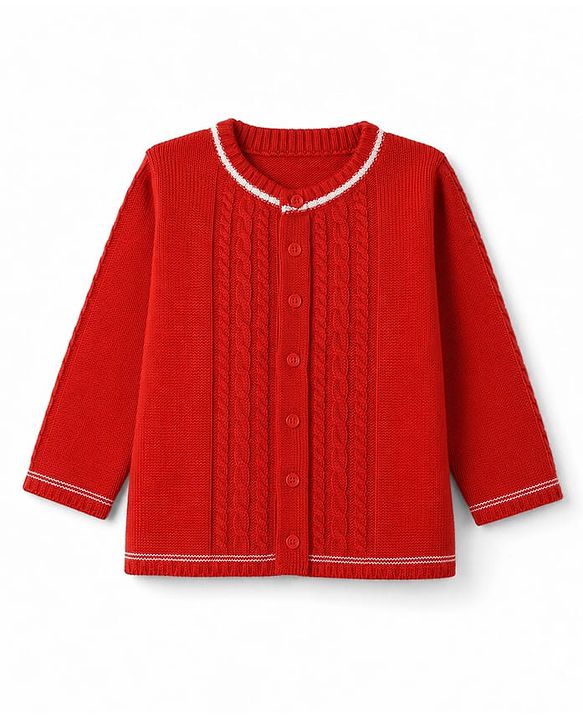Babyhug Cable Knit Full Sleeves Sweater Set - Red