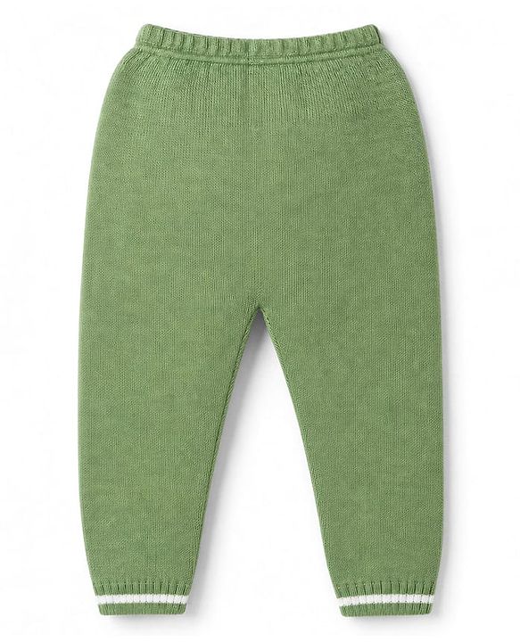 Babyhug Knit Full Sleeves Sweater Set With Cable Knit Design - Olive Green
