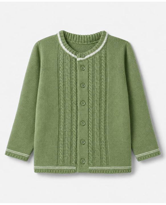 Babyhug Knit Full Sleeves Sweater Set With Cable Knit Design - Olive Green