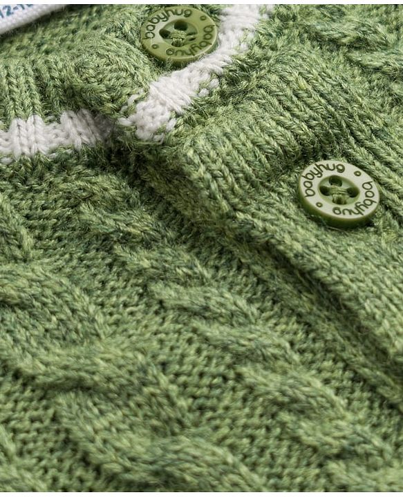 Babyhug Knit Full Sleeves Sweater Set With Cable Knit Design - Olive Green