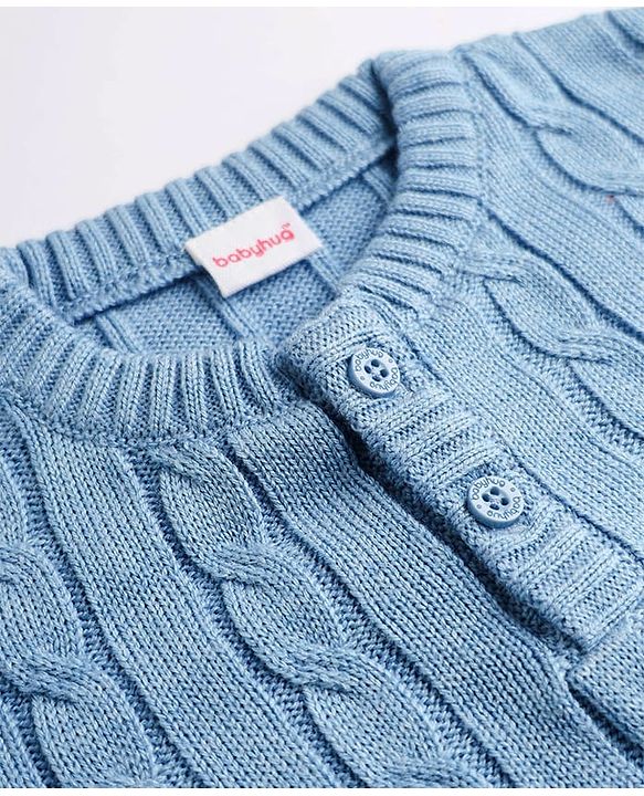 Babyhug Knit Full Sleeves Sweater Set with Cable Knit Design - Sky Blue