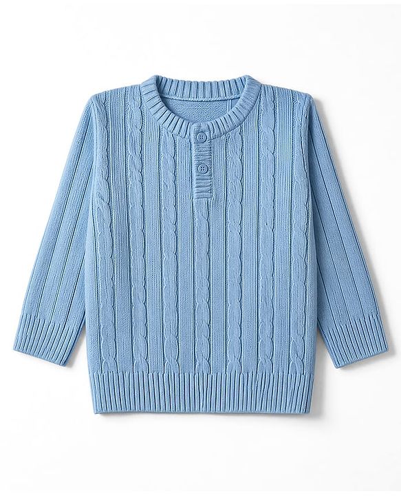 Babyhug Knit Full Sleeves Sweater Set with Cable Knit Design - Sky Blue