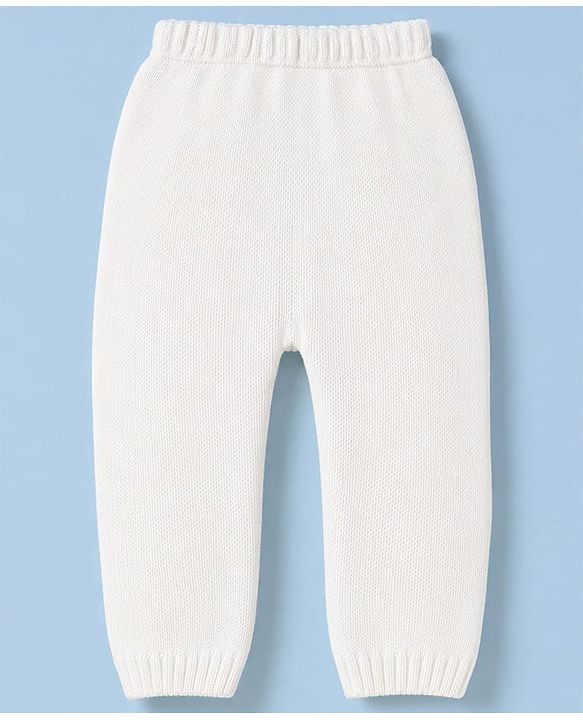 Babyhug Knit Full Sleeves Sweater Set With Cable Knit Design - White