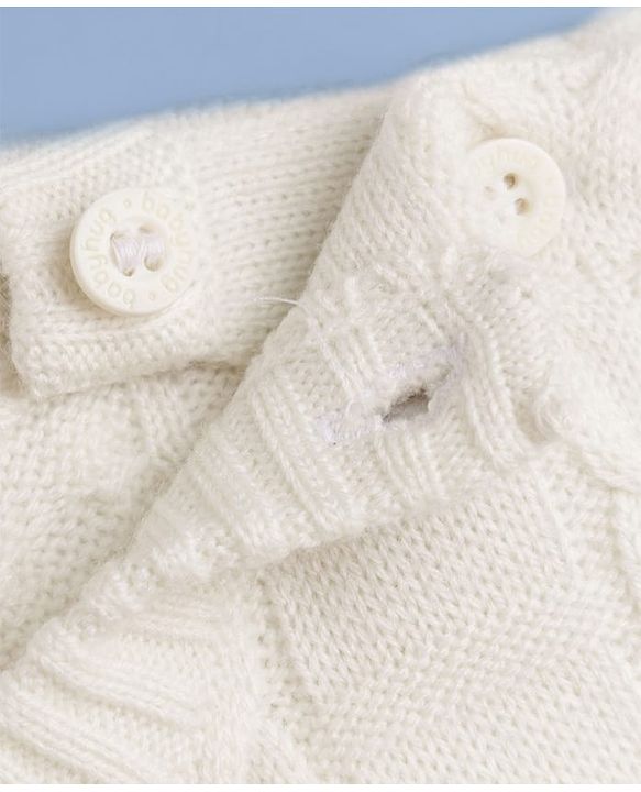 Babyhug Knit Full Sleeves Sweater Set With Cable Knit Design - White