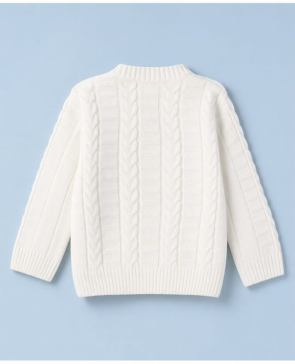 Babyhug Knit Full Sleeves Sweater Set With Cable Knit Design - White