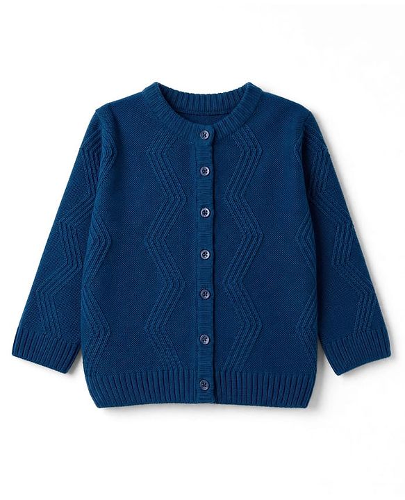 Babyhug Knit Full Sleeves Sweater Set With Cable Knit Design - Navy Blue