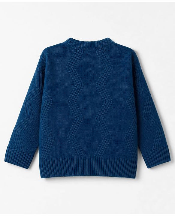 Babyhug Knit Full Sleeves Sweater Set With Cable Knit Design - Navy Blue