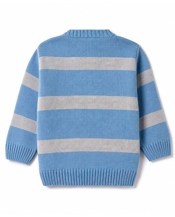 Babyhug Knit Full Sleeves Striped Sweater Set - Sky Blue
