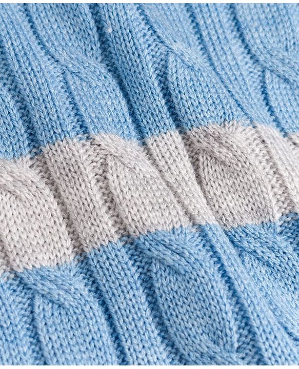 Babyhug Knit Full Sleeves Striped Sweater Set - Sky Blue