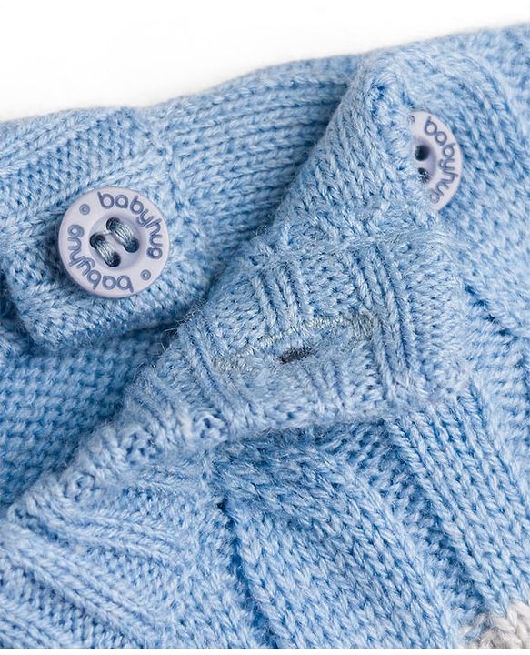 Babyhug Knit Full Sleeves Striped Sweater Set - Sky Blue